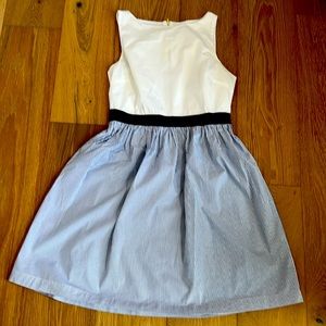 Loft Outlet white and Blue Pinstriped Dress